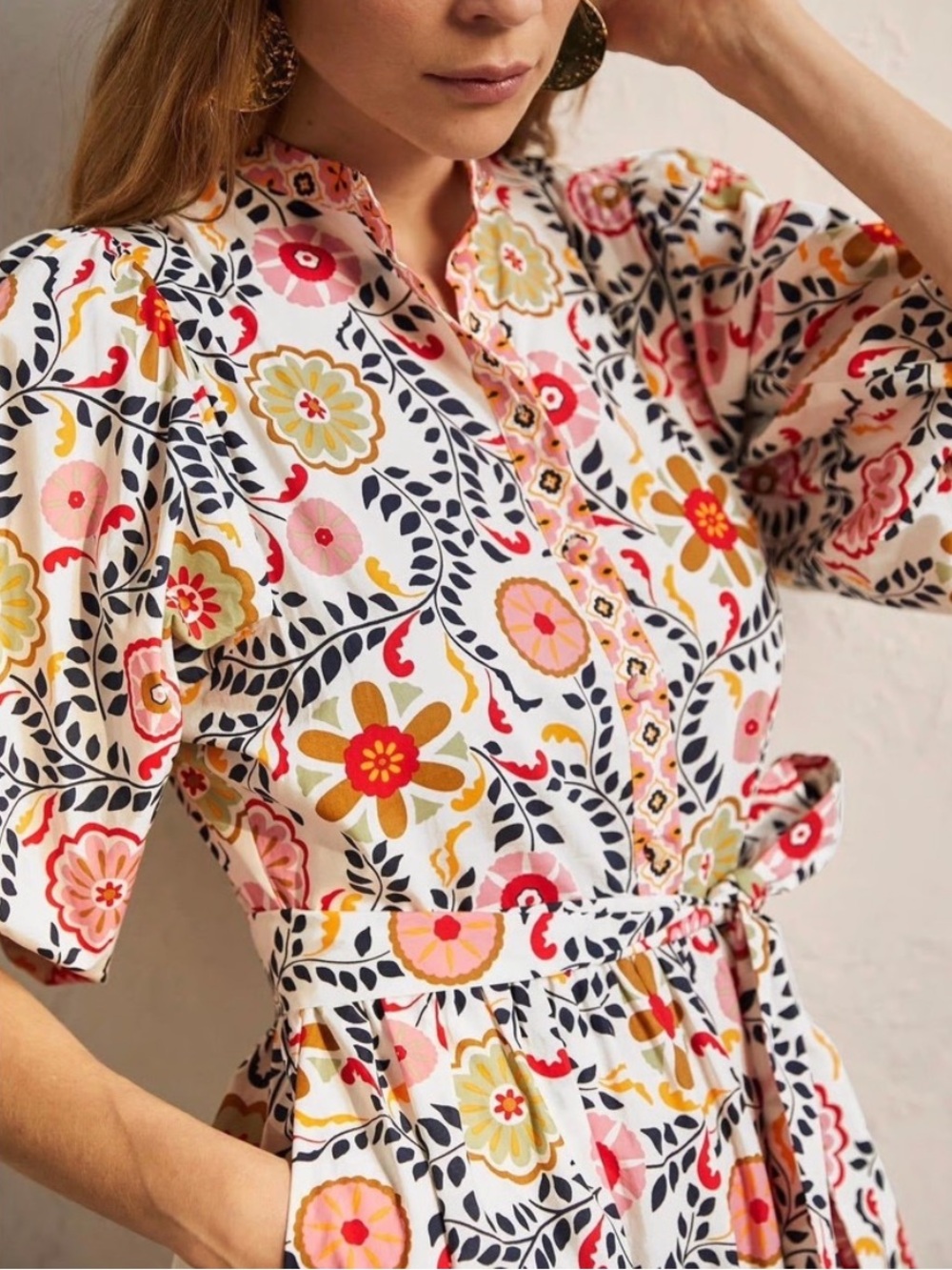 Boden Ava Tiered Maxi Dress Belted White Floral Print Puff Sleeve US 6P $210 - Picture 5 of 13